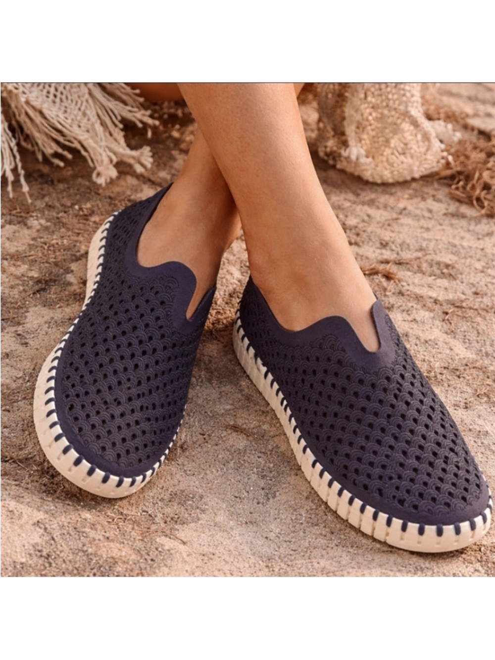 Ilse Jacobsen Tulip 139 Navy Slip-On Perforated flats size 10.5 / 42